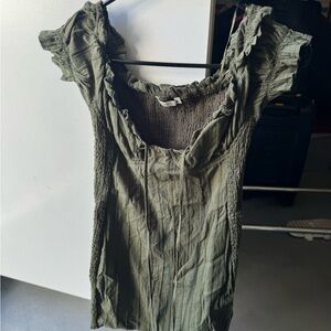 Elegant Olive Mini Dress with Ruffle Sleeves